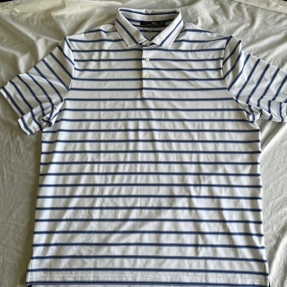 RLX Ralph Lauren Men's XL Blue Stripe‎ Classic Fit Performance Polo Stretch Golf